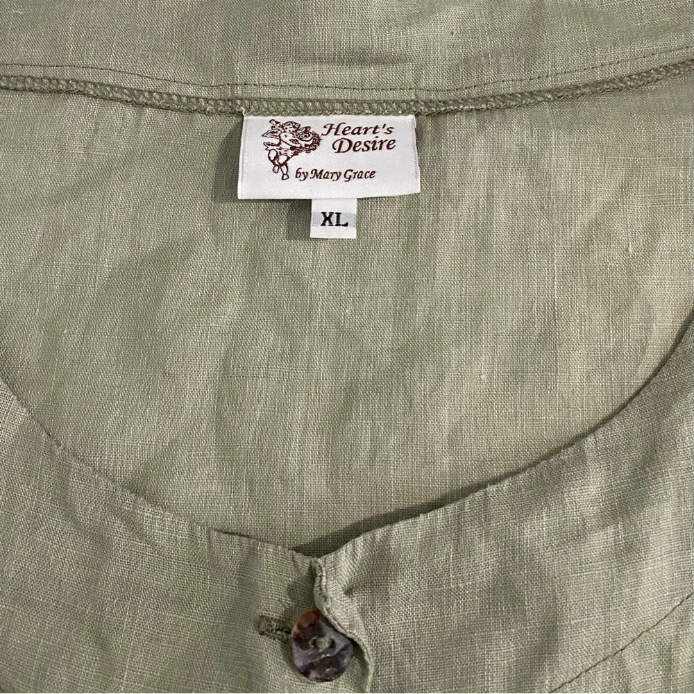 Heart’s Desire by Mary Grace Linen Artist Top Size XL Sage Green Like New - Picture 11 of 16